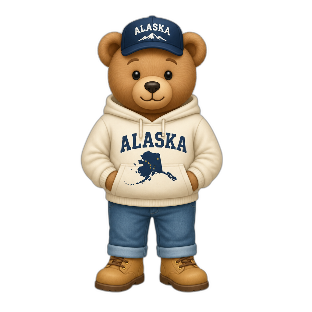 Create a standing Teddy bear who is a Alaska. FULL body - AI generated emoji