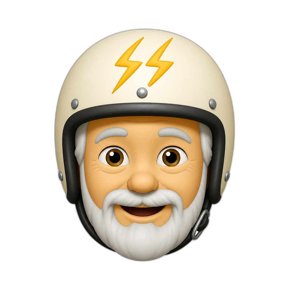 an old man with a helmet with two S's on it styled as lightning bolts - AI generated emoji