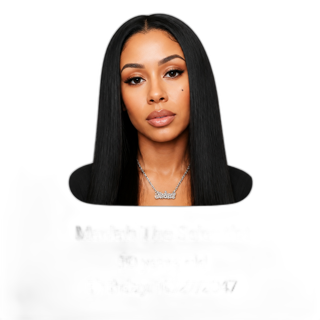 Mariah The Scientist at 50 years old, birthday on 10/27/2047, photorealistic, long straight hair - AI generated emoji