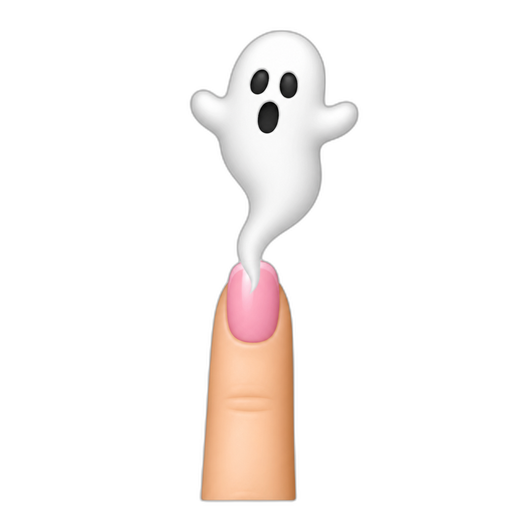a white ghost coming out of the tip of a finger with a pink nail jus tthe finger not a full hand - AI generated emoji