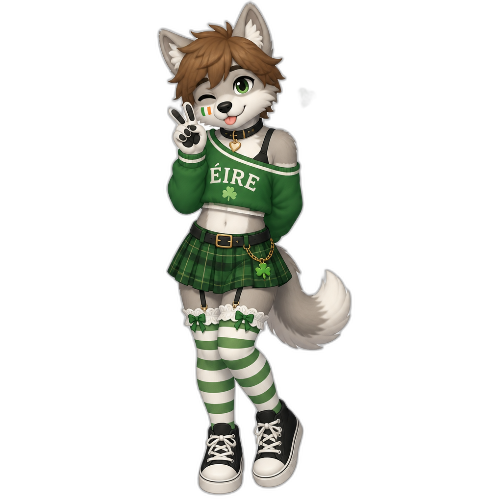 stereotypical Irish Femboy Anthro Furry, full body, cute attirew - AI generated emoji