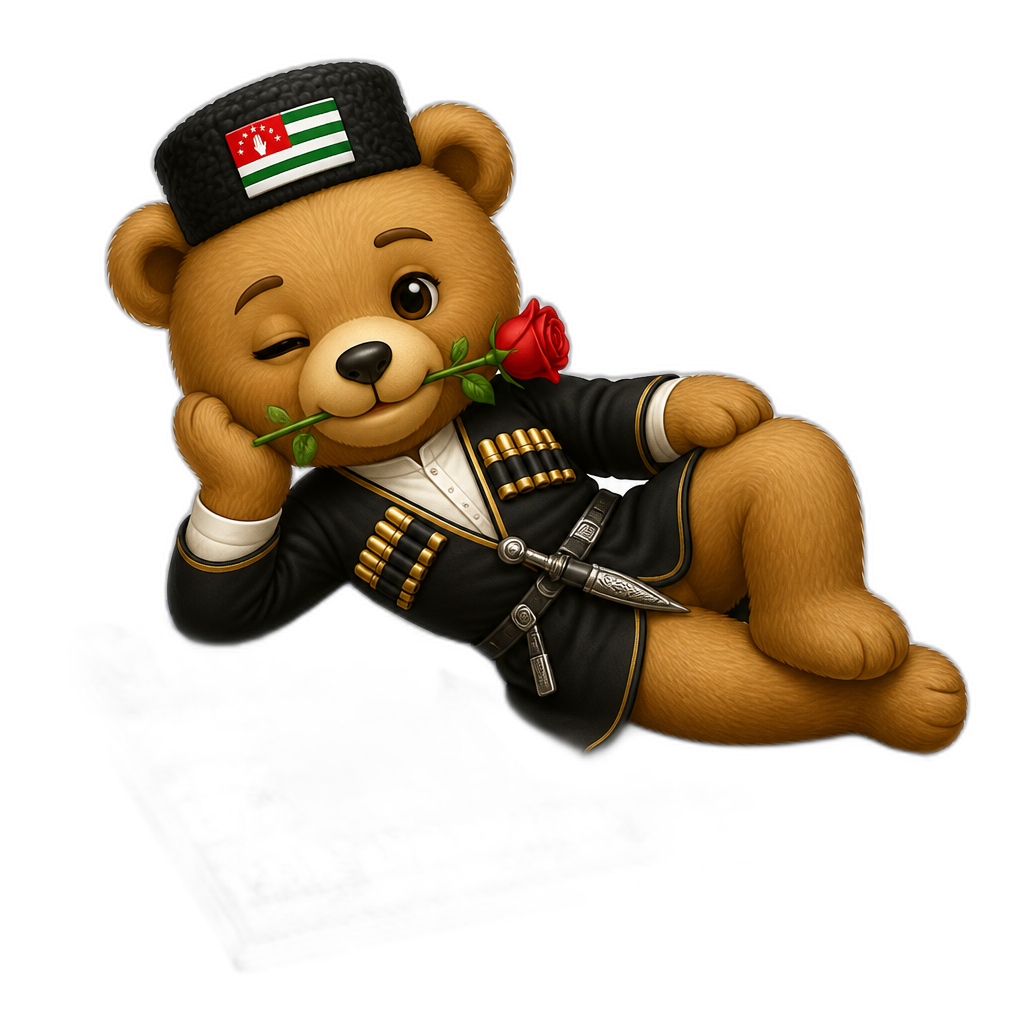Create a Teddy bear who is a flirty Abkhazian on the magazine. any fur color - AI generated emoji