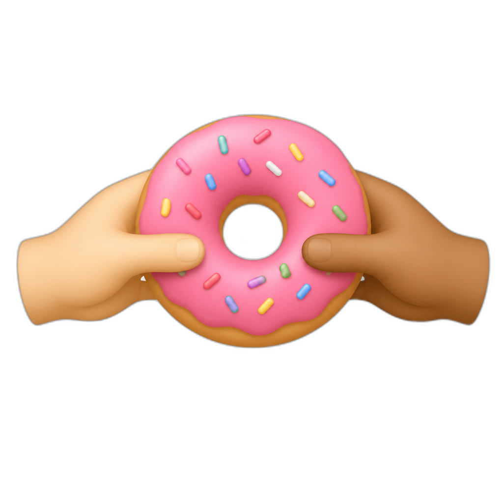 two hands holding together a pink donut from opposite sides - AI generated emoji