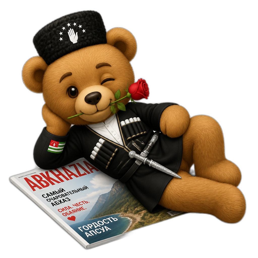 Create a Teddy bear who is a flirty Abkhazian on the magazine. any fur color - AI generated emoji