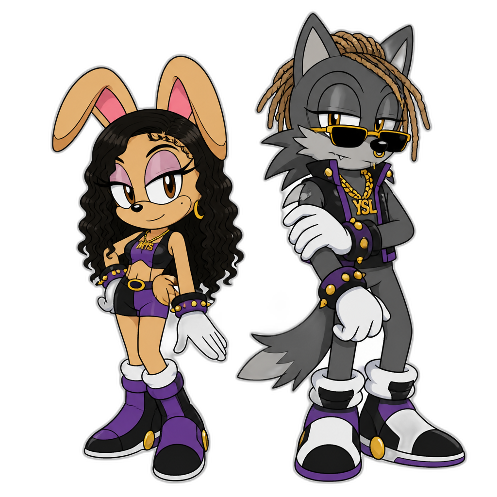 Mariah The Scientist in Sonic CD, as an anthro Mobian Rabbit, and Young Thug as a Mobian Wolf, 2D art style - AI generated emoji