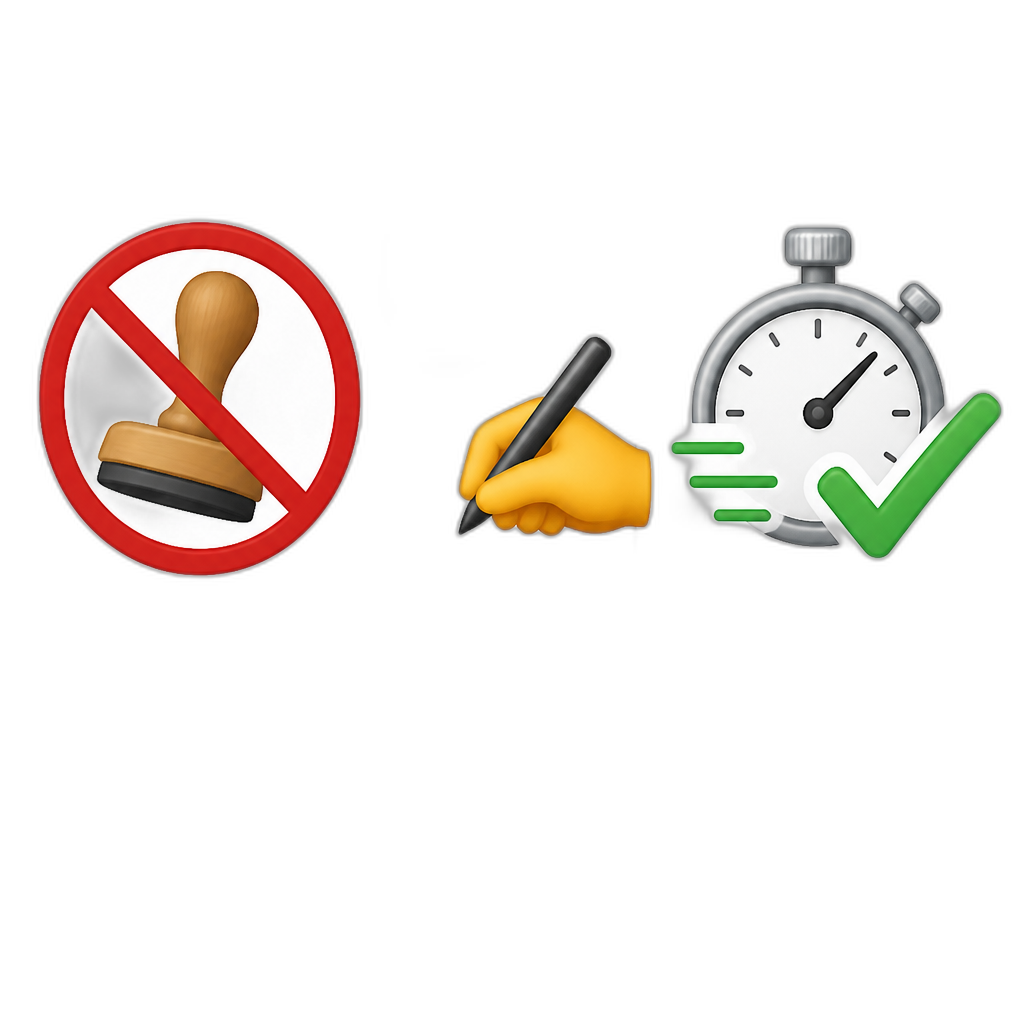 Stempelverzicht und formlose Anträge ohne lange Genehmigungsprozesse - AI generated emoji