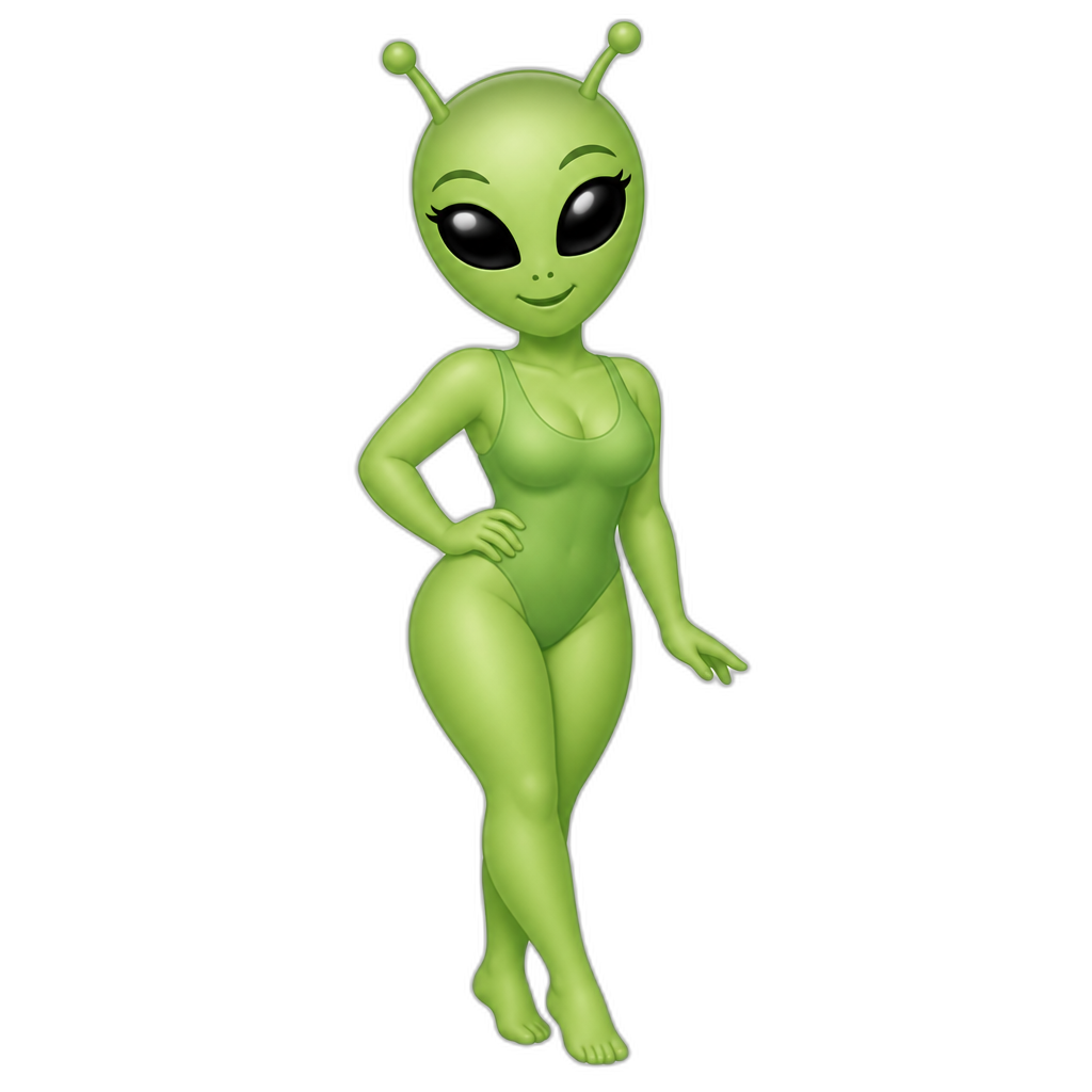 a green female alien curvy with swimsuit that blends with green skin - AI generated emoji