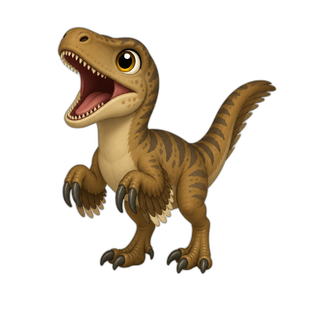 cute deinonychus raptor dinosaur opening it's mouth because it's waiting to be fed - AI generated emoji