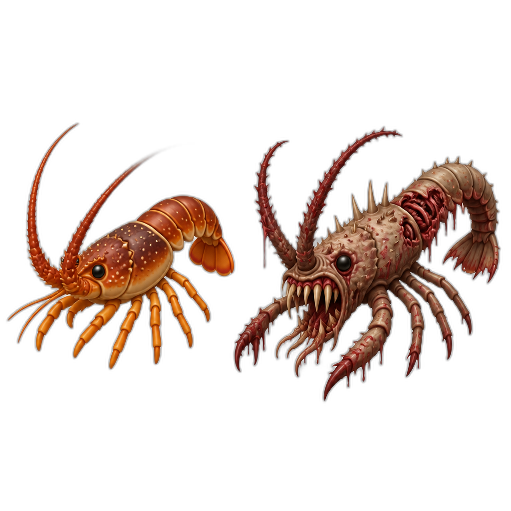 Zoochosis animal "spiny lobster" with its mutant form too - AI generated emoji