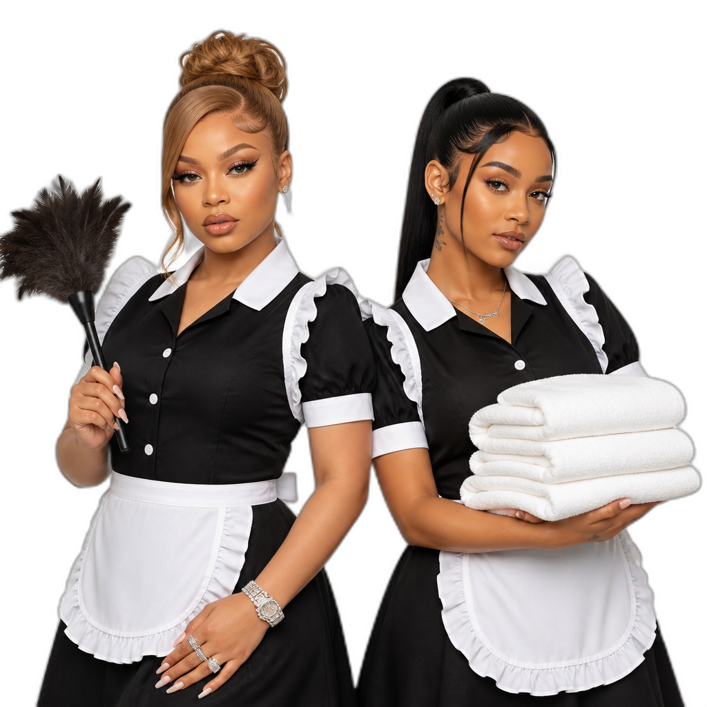 Latto and Mariah The Scientist as maids, photorealistic, Mariah in a ponytail - AI generated emoji