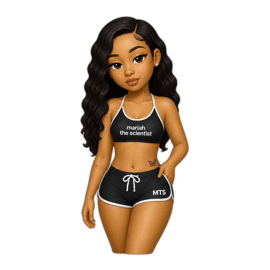 Mariah The Scientist, swim crop top, swim shorts - AI generated emoji