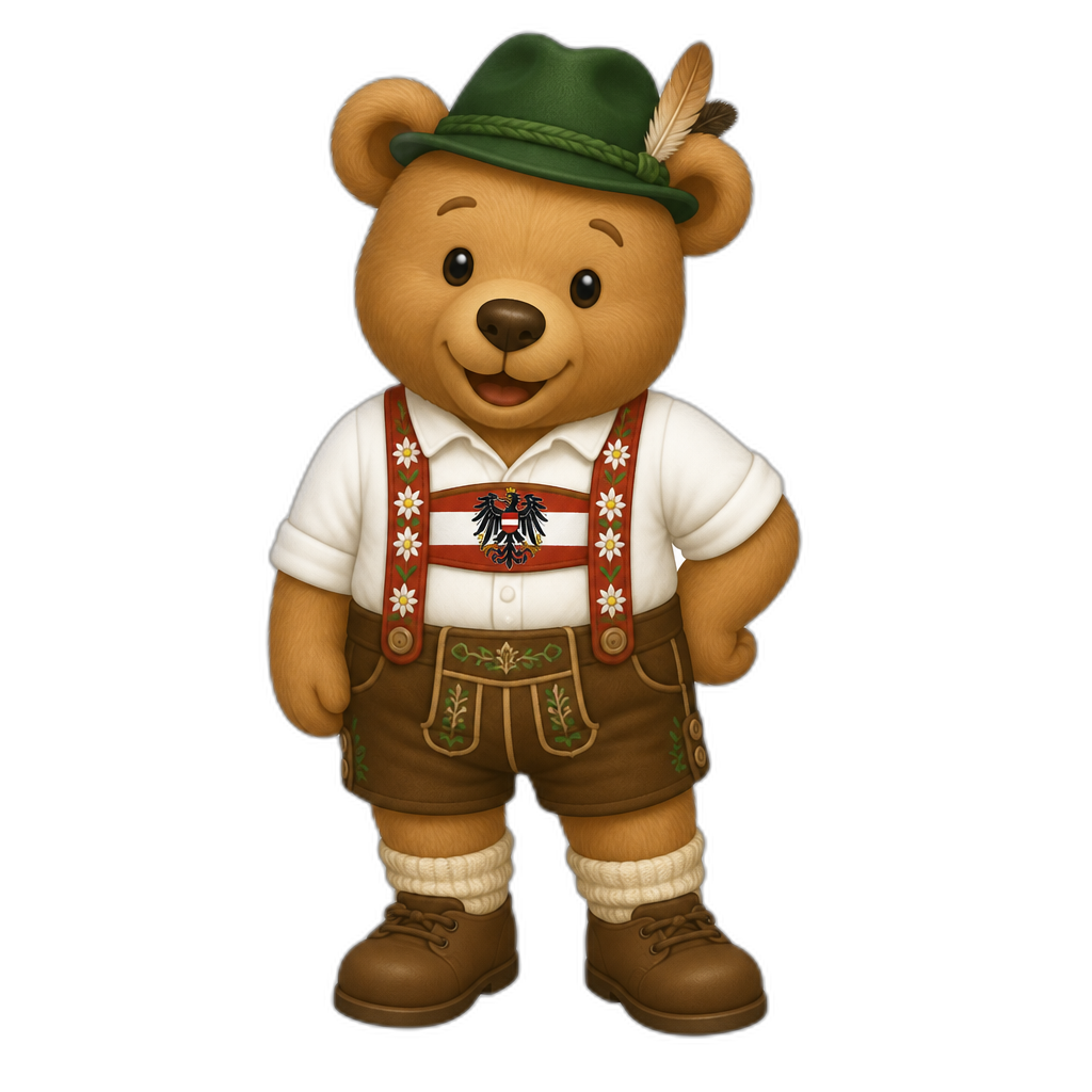 stereotypical Austria anthro Teddy Bear, full body. winnie the pooh styled, different fur color - AI generated emoji