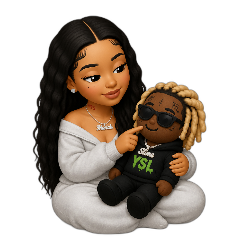 Mariah The Scientist playing with a Young Thug plushie - AI generated emoji