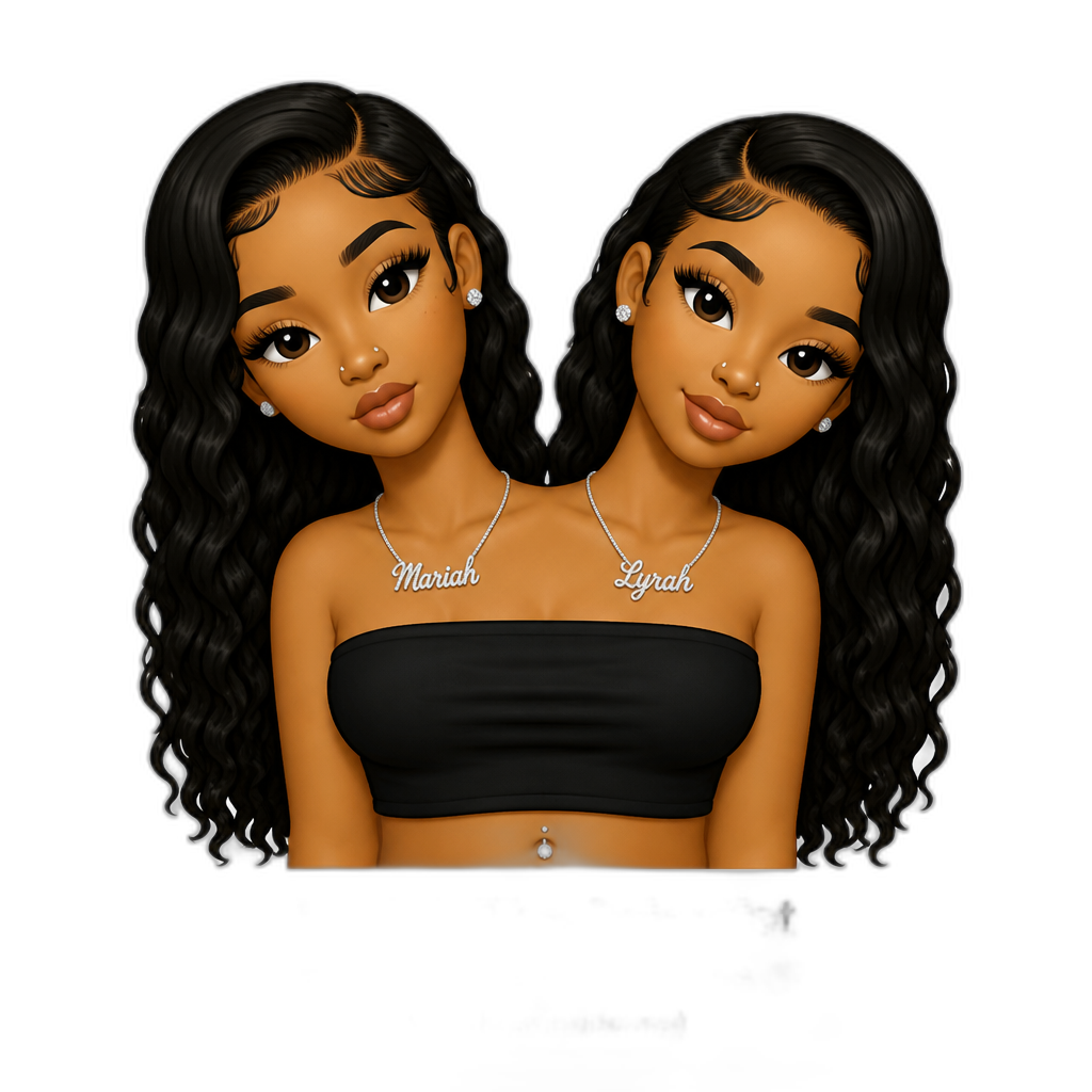 Mariah The Scientist (if she had a conjoined twin), Mariah and Lyrah Buckles, two headed twins - AI generated emoji