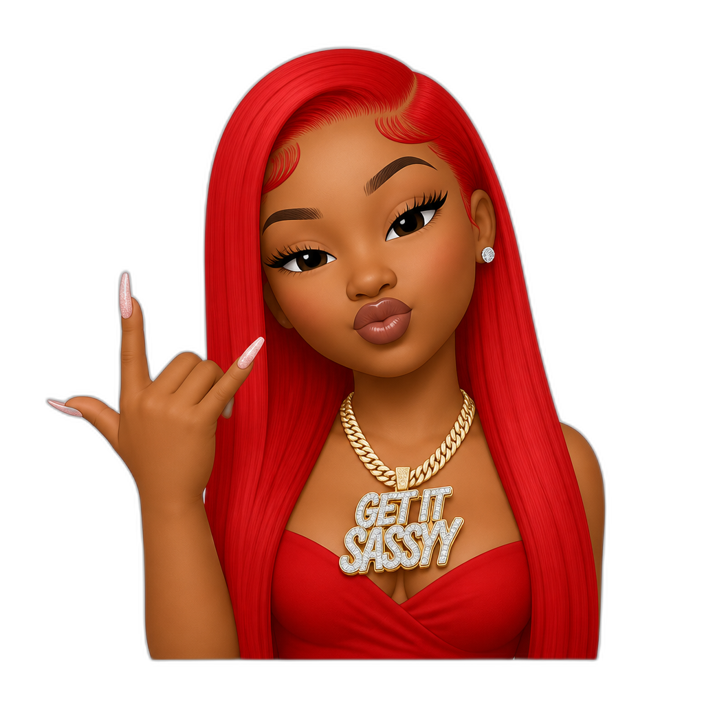 Sassyy Red (female rapper, black female, long red hair) in a Get It Sassyy necklace - AI generated emoji