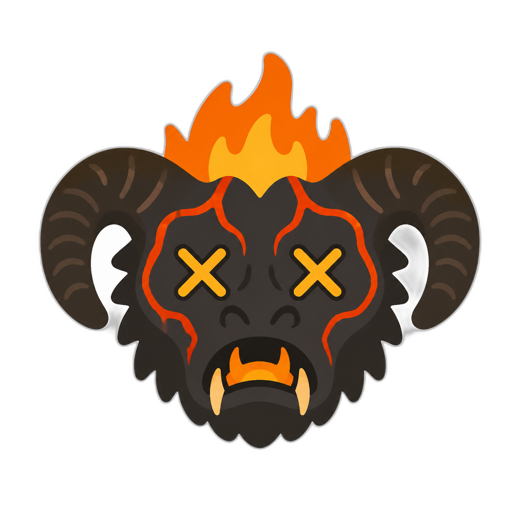 knocked out balrog head with ×-shaped eyes; flat minimal thick style - AI generated emoji