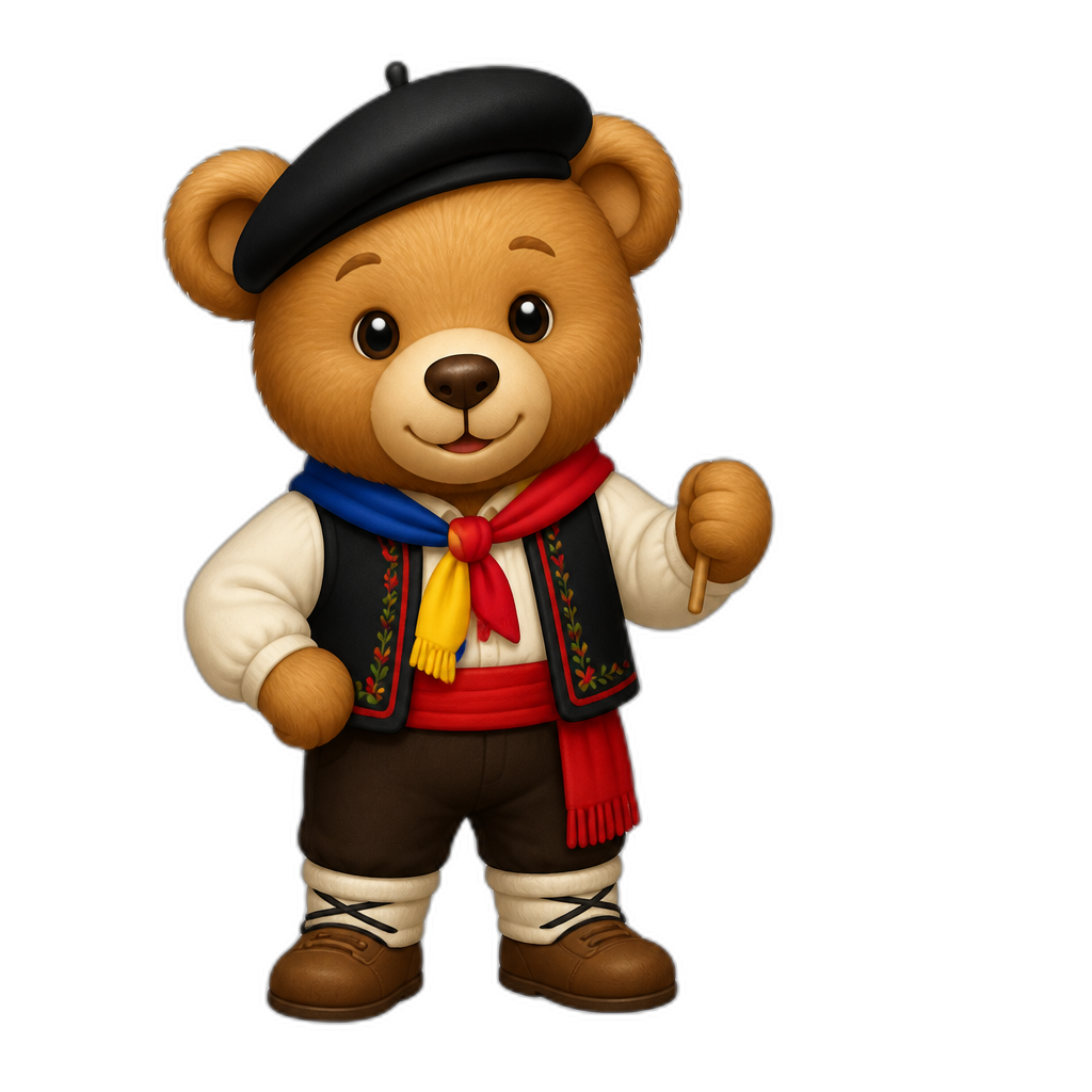 Create a any posing Teddy bear who is a stereotypical Andorran. any fur color - AI generated emoji