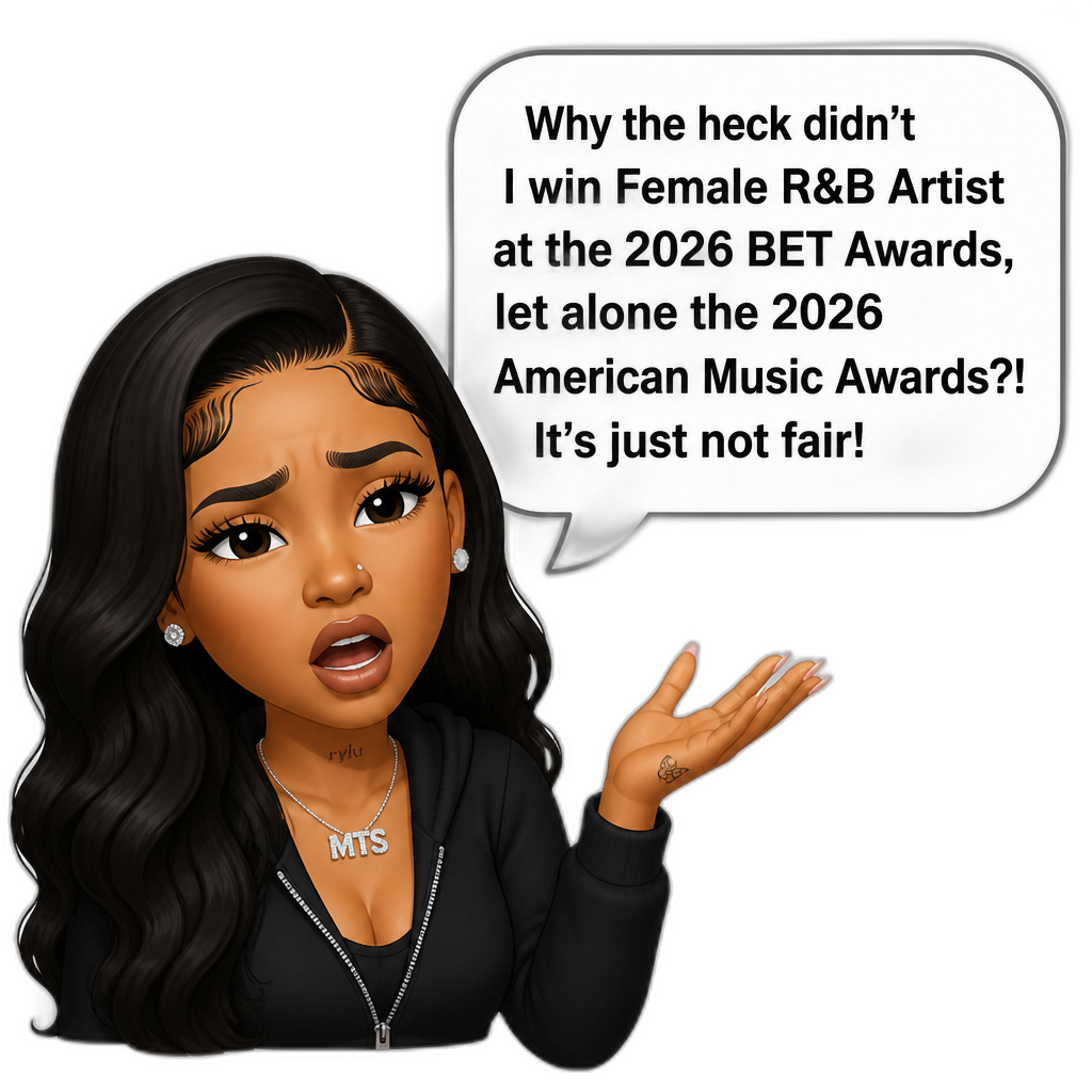 Mariah The Scientist says, "Why the heck didn't I win Female R&B Artist at the 2026 BET Awards, let alone the 2026 American Music Awards?! It's just not fair!" - AI generated emoji