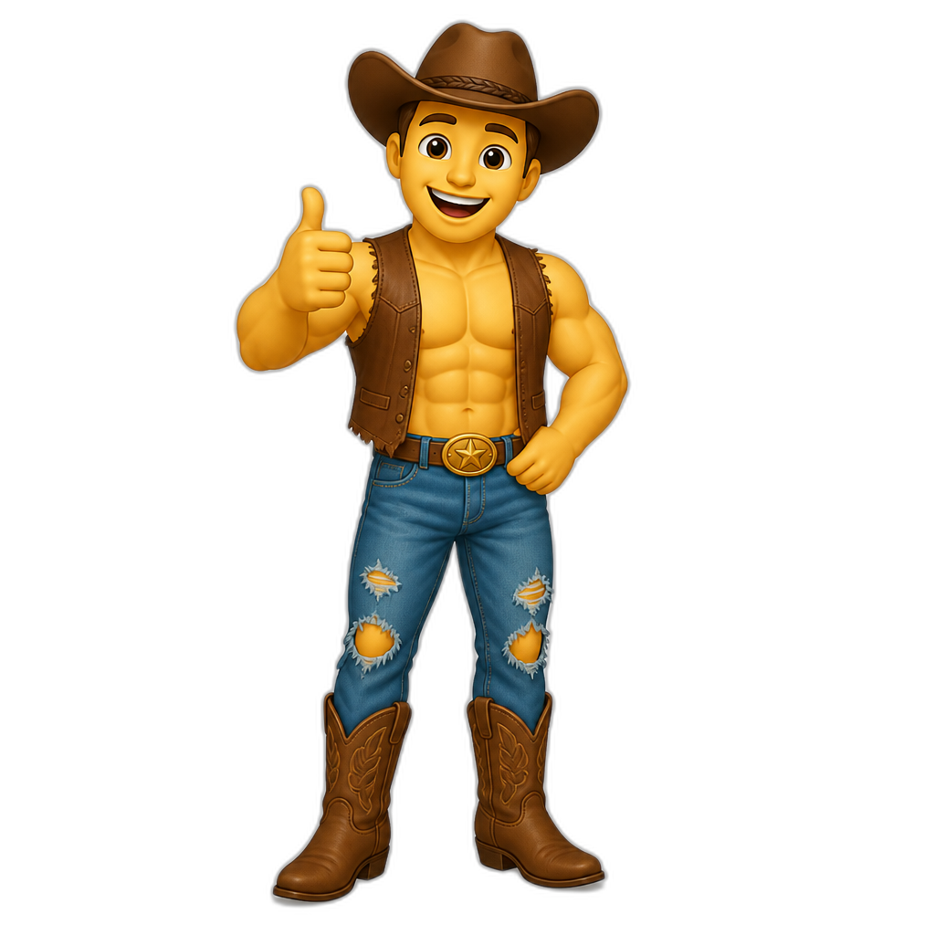 Happy ripped cowboy giving a thumbs up Full body - AI generated emoji
