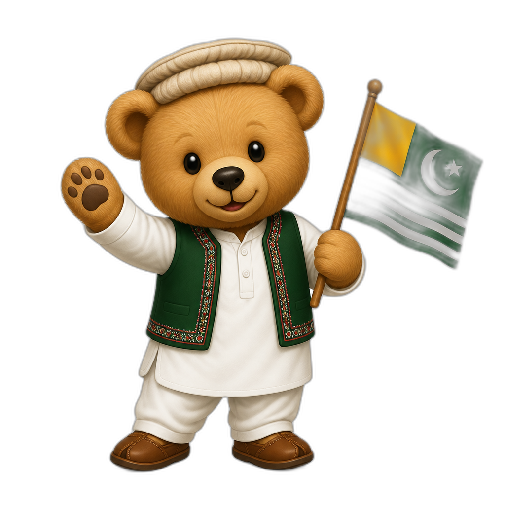 Create a any posing Teddy bear who is a stereotypical Azad Kashmir. any fur color - AI generated emoji