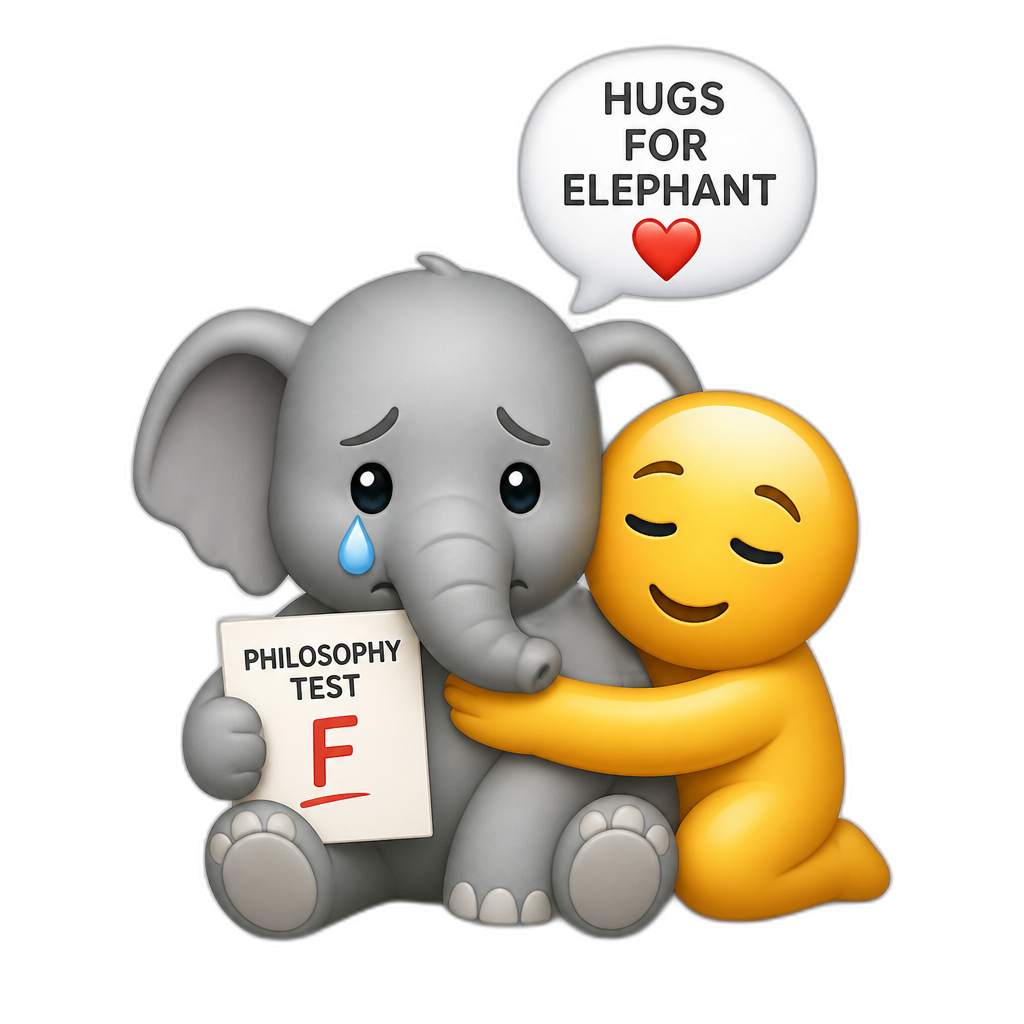 Hugs for elephant 🐘 who failed philosophy test - AI generated emoji