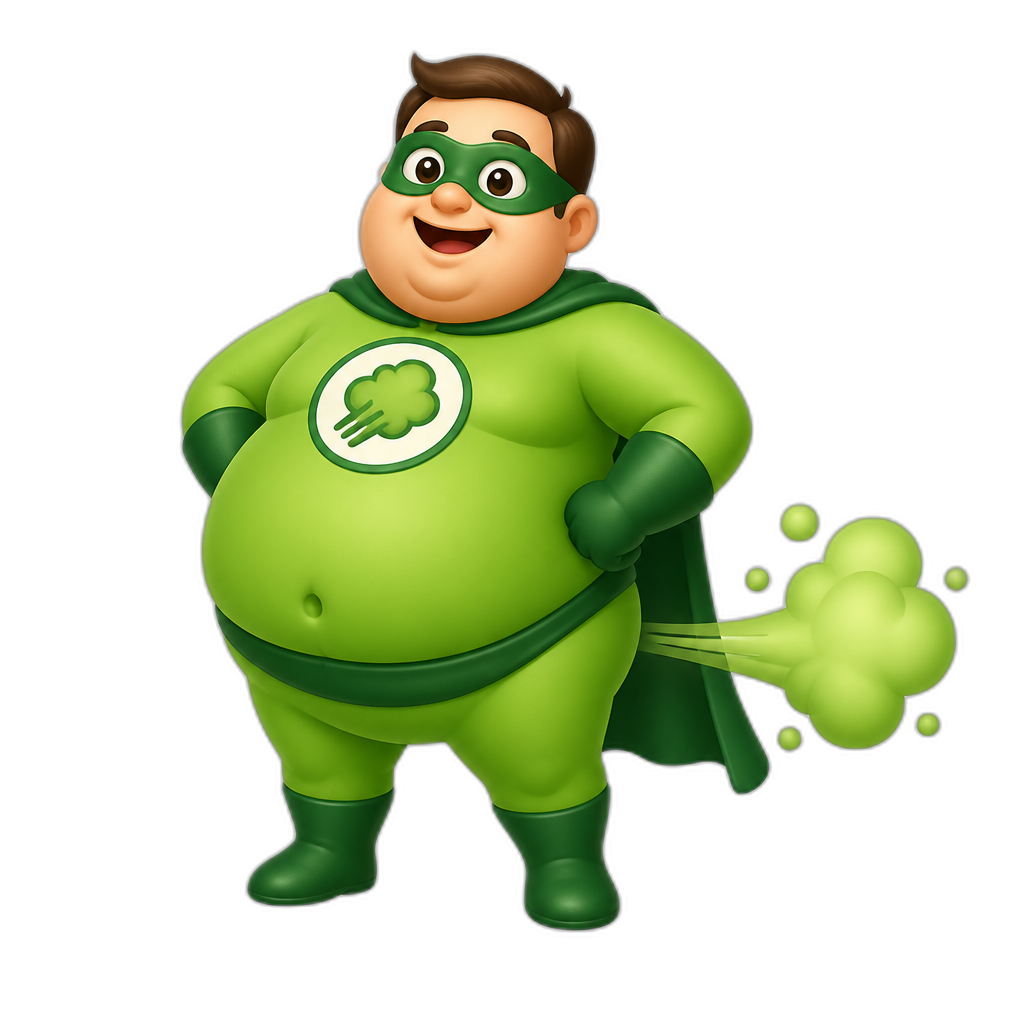 a fat green gassy super hero - AI generated emoji