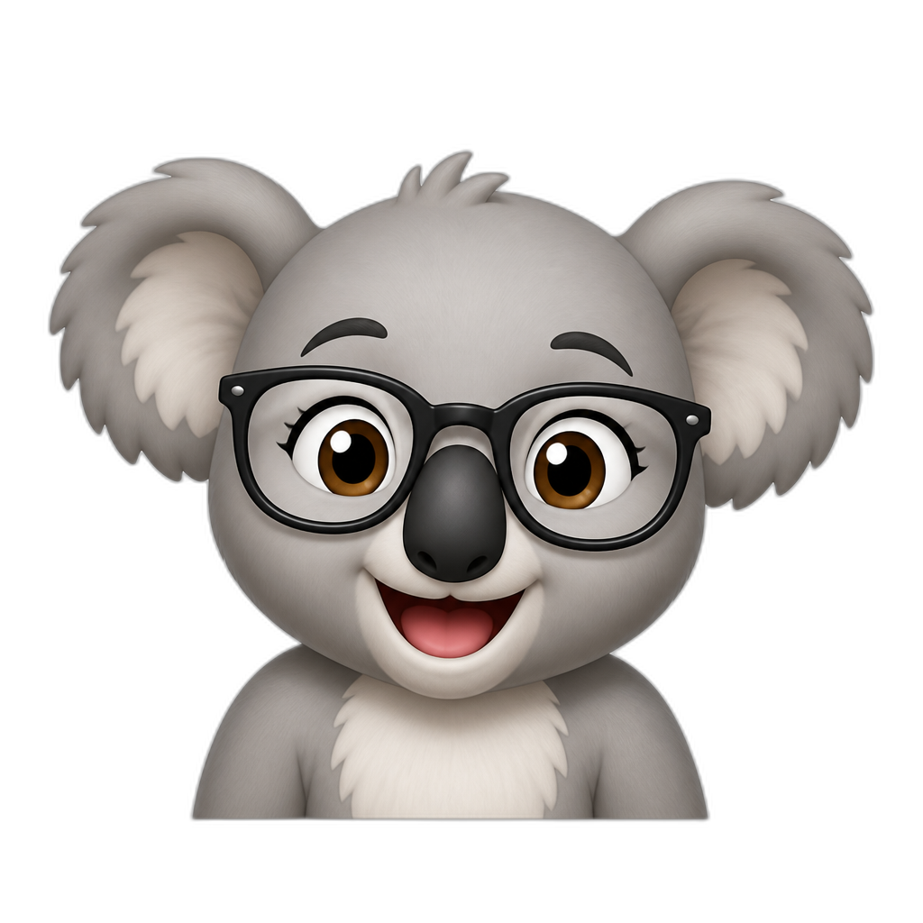 Happy female koala with glasses - AI generated emoji