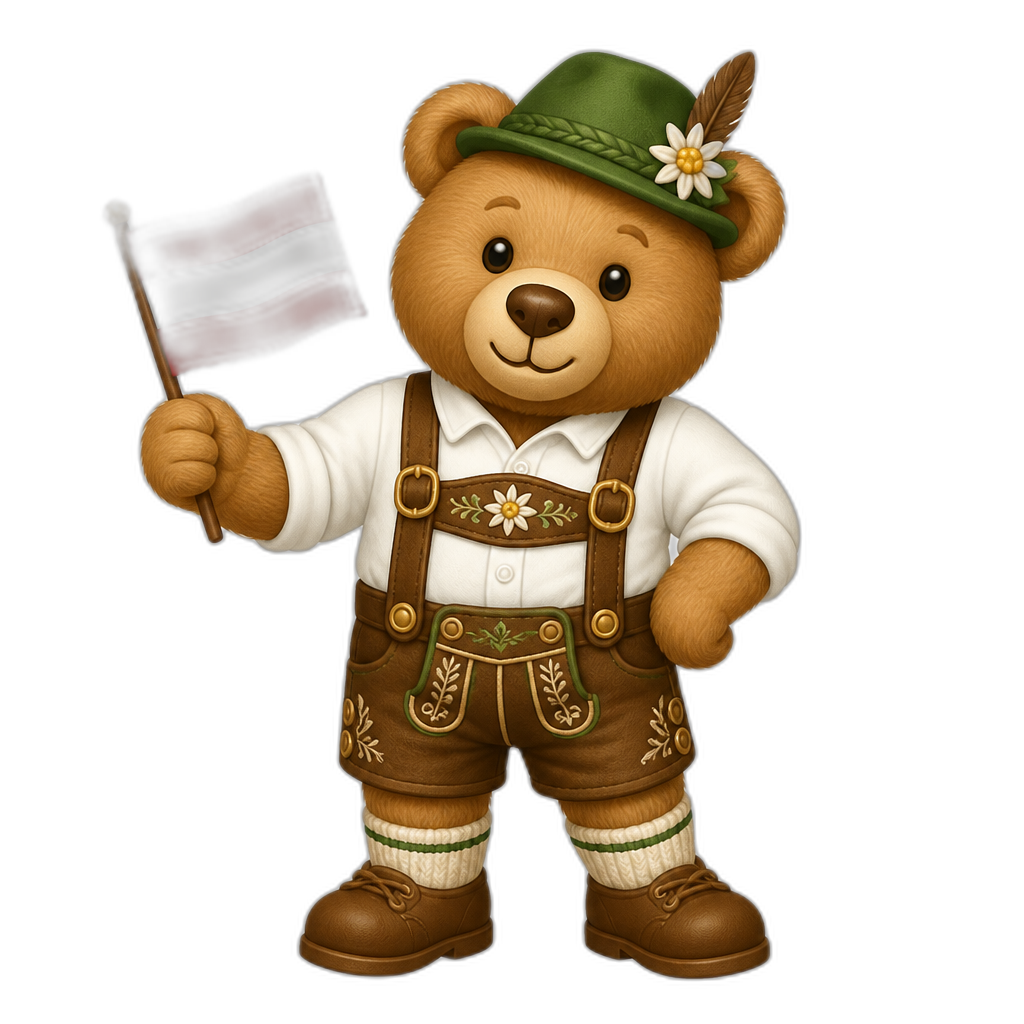 Create a any posing Teddy bear who is a stereotypical Austrian. any fur color - AI generated emoji