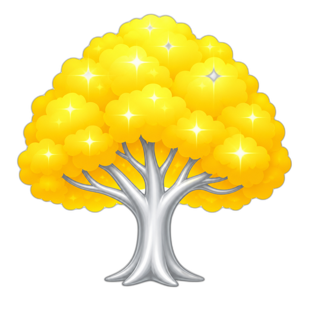 glorious tree with silver trunk and very bright foliage; thick minimal flat - AI generated emoji