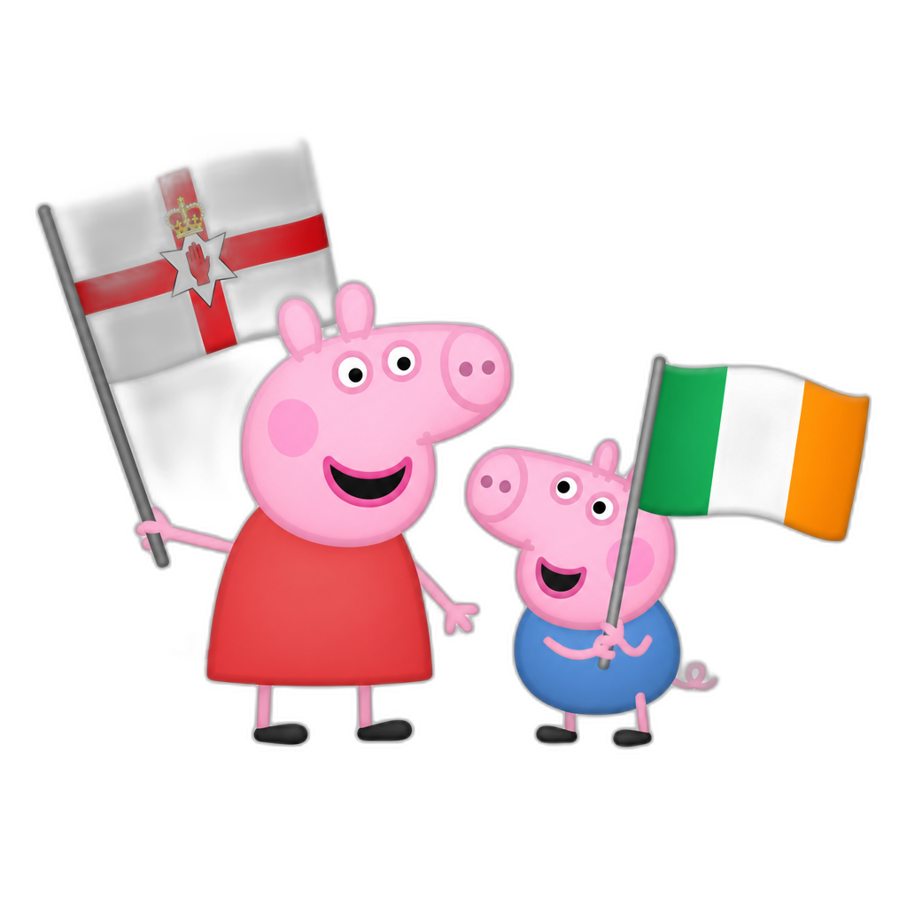 Peppa pig holding Northen Ireland flag George is holding Ireland - AI generated emoji