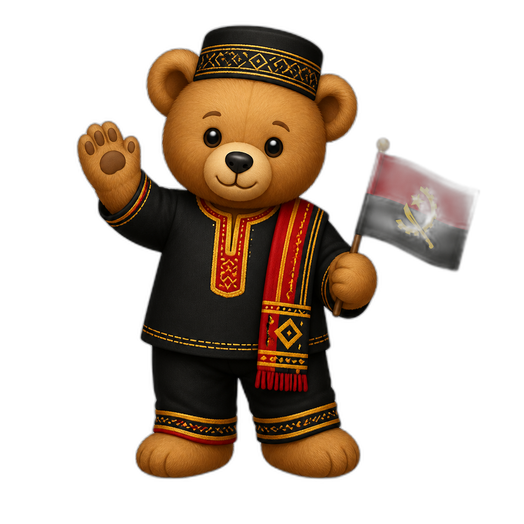 Create a any posing Teddy bear who is a traditional Angolan. any fur color - AI generated emoji
