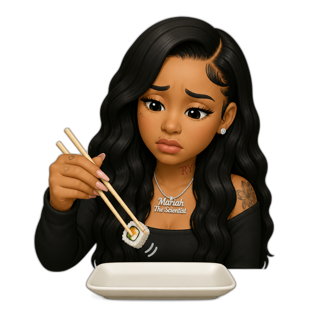 Mariah The Scientist struggling to use chopsticks - AI generated emoji