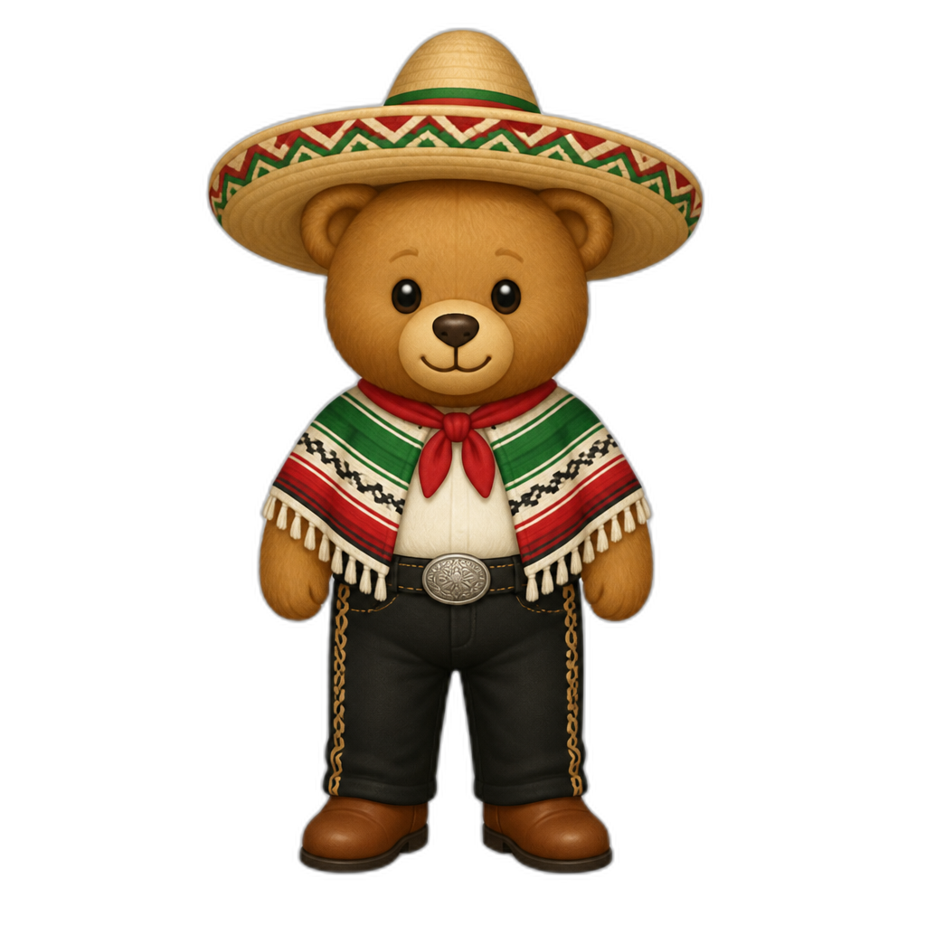 Create a standing Teddy bear who is a Mexican. FULL body - AI generated emoji
