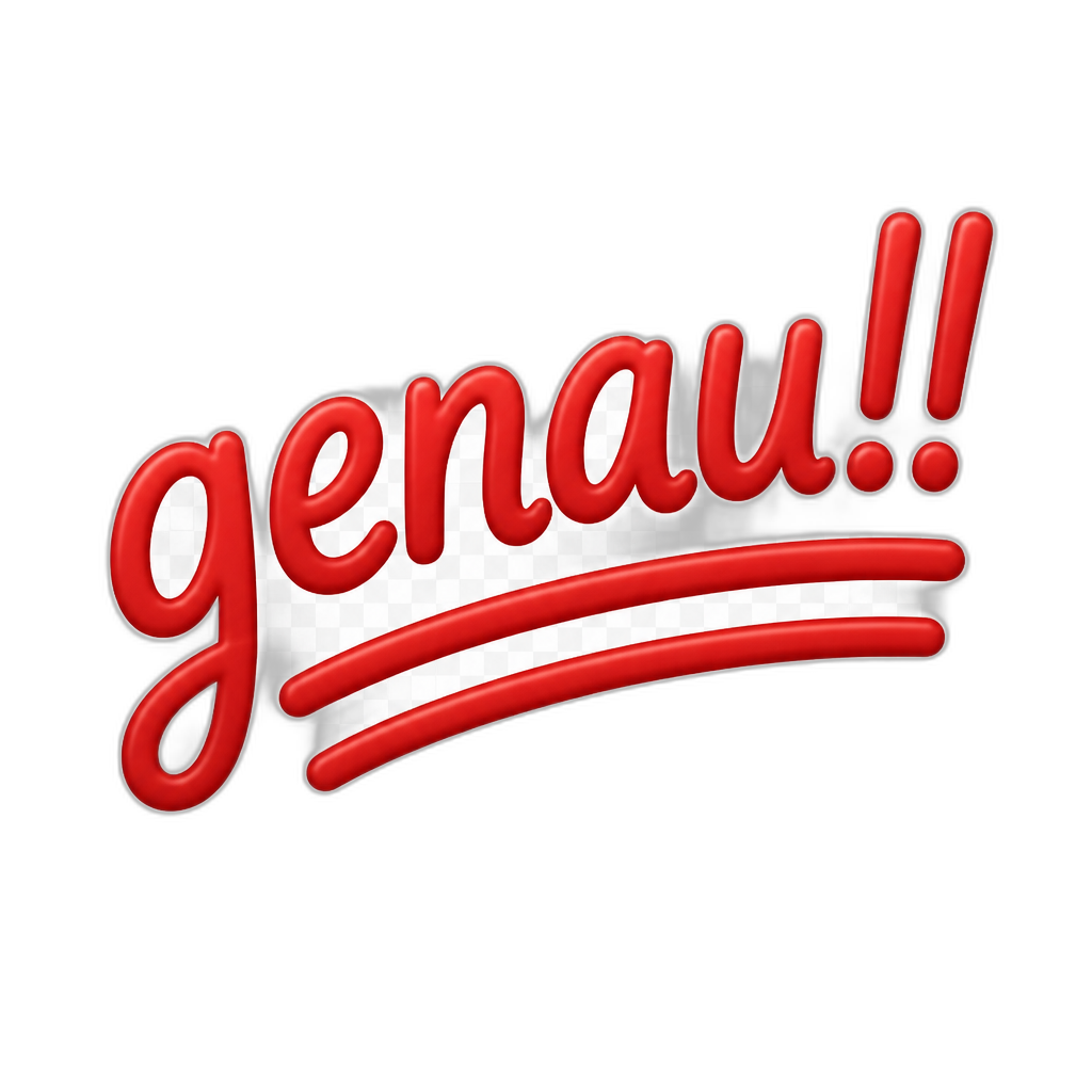 A slight bent text (akin to the 💯 emoji), twice underlined, but it reads „genau!!“. It needs to have transparent background, no white - AI generated emoji