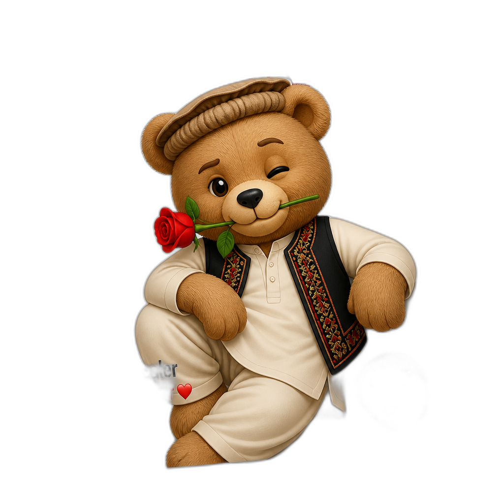 Create a Teddy bear who is a flirty Afghani on the magazine. any fur color - AI generated emoji