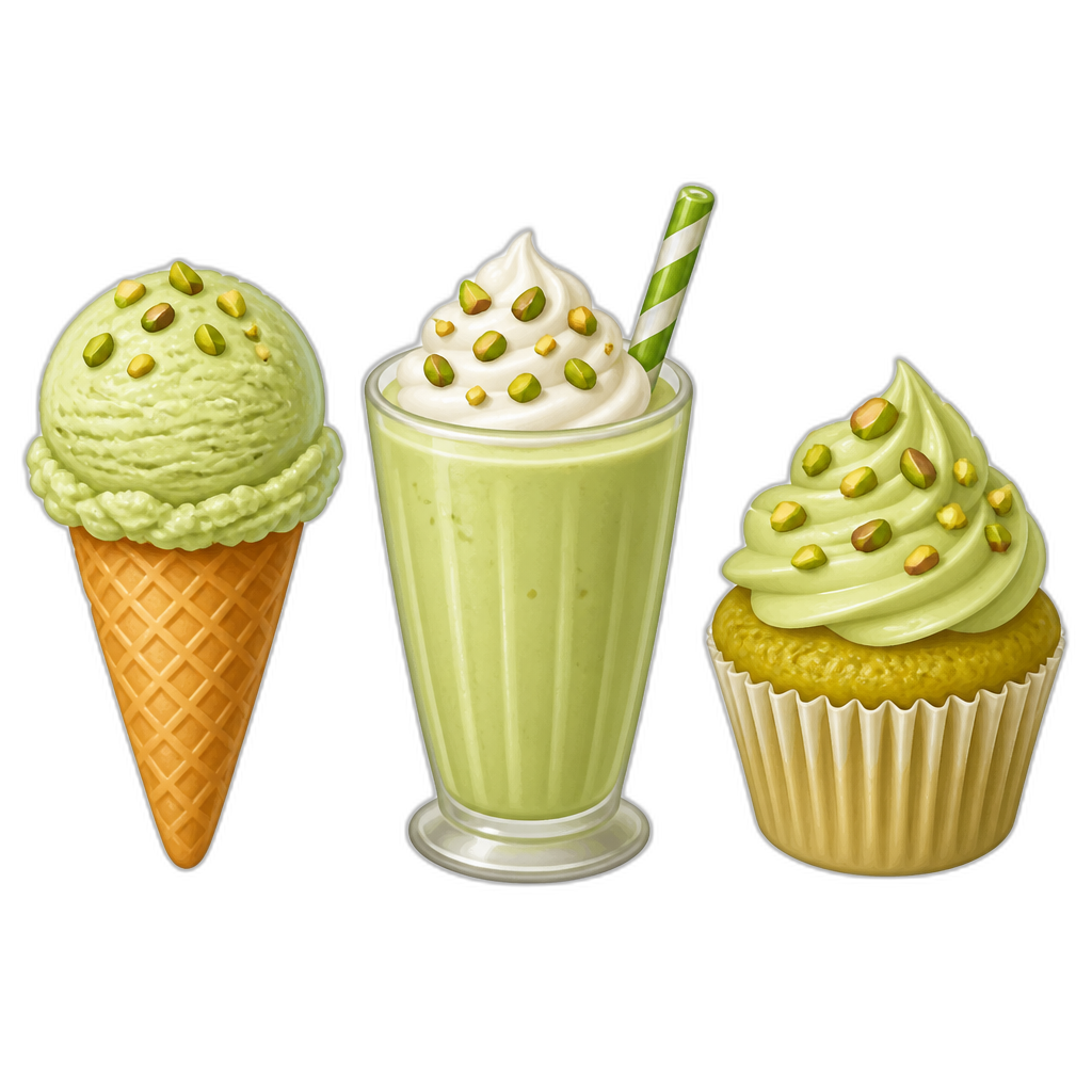 pistachio icecream and pistachio milkshake and pistachio cupcake - AI generated emoji