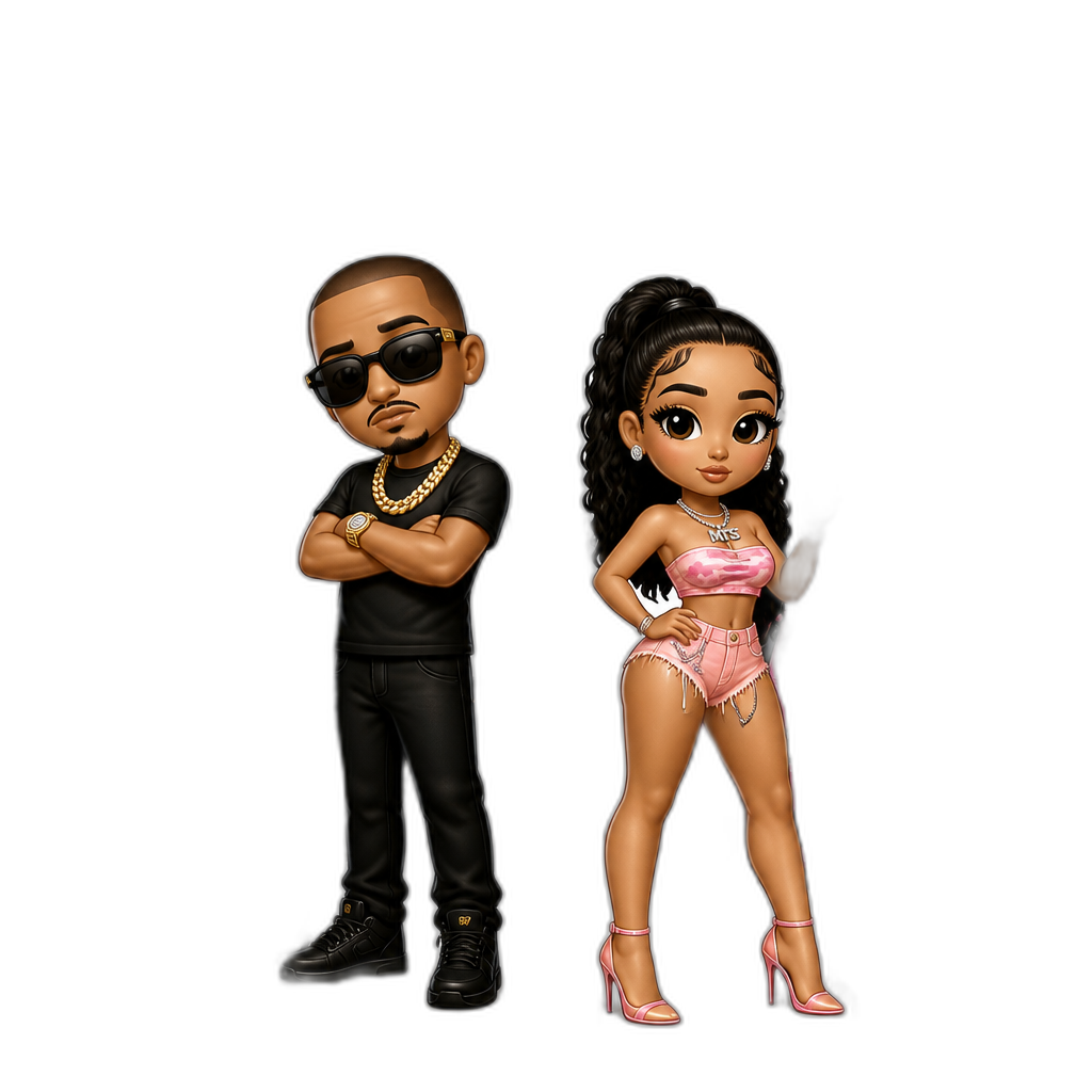 T.I. and Mariah The Scientist, "Let 'Em Know" remix music video, drag racing theme, crop top, shorts, stilettos, West meets East Atlanta - AI generated emoji