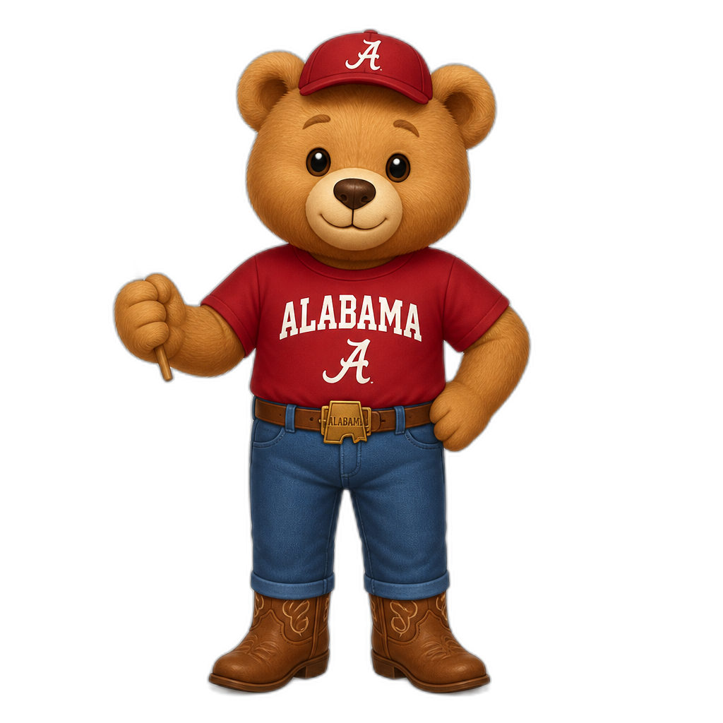 Create a standing Teddy bear who is a Alabamian. FULL body - AI generated emoji