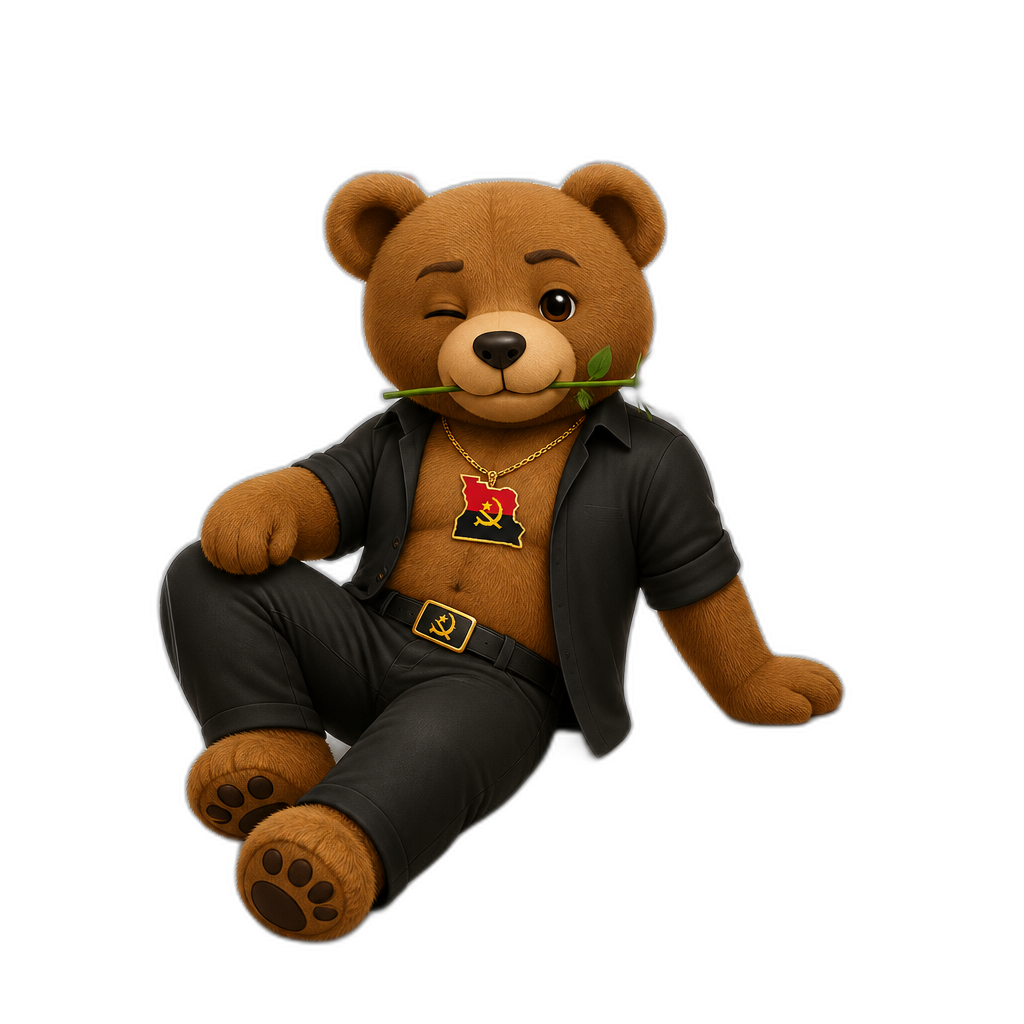 Create a Teddy bear who is a flirty Angolan on the magazine. different fur color - AI generated emoji