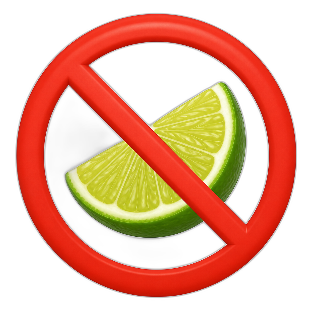 a lime wedge in an "anti" or "no" crossed out red circle - AI generated emoji
