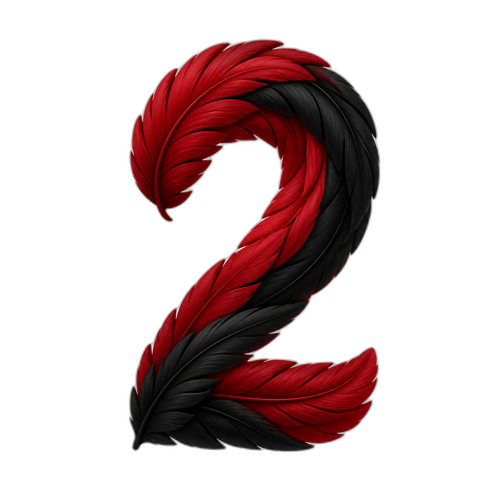 '2' in feather design, Blood red and black - AI generated emoji