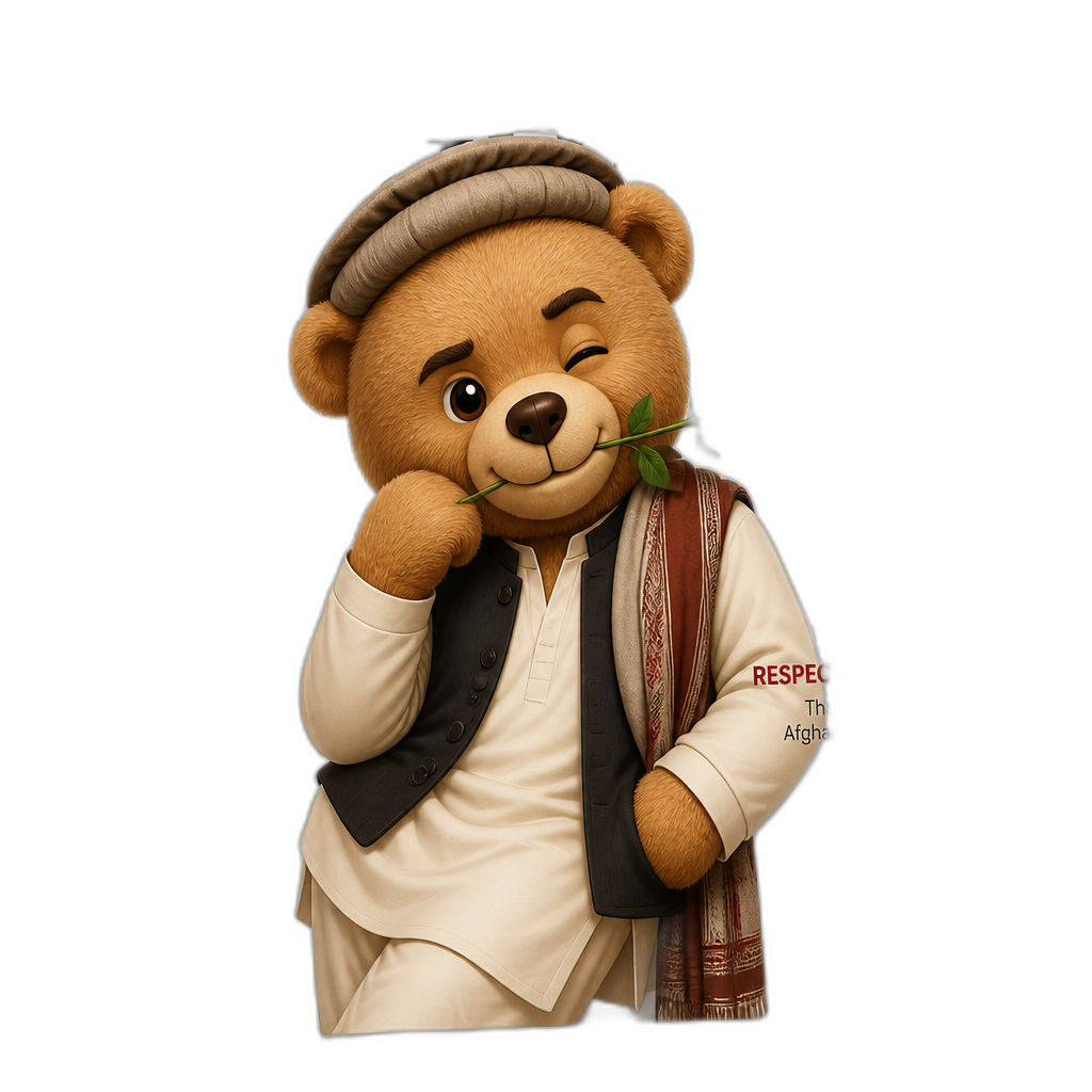 Create a Teddy bear who is a romanticly flirty Afghani on the magazine. any fur color - AI generated emoji