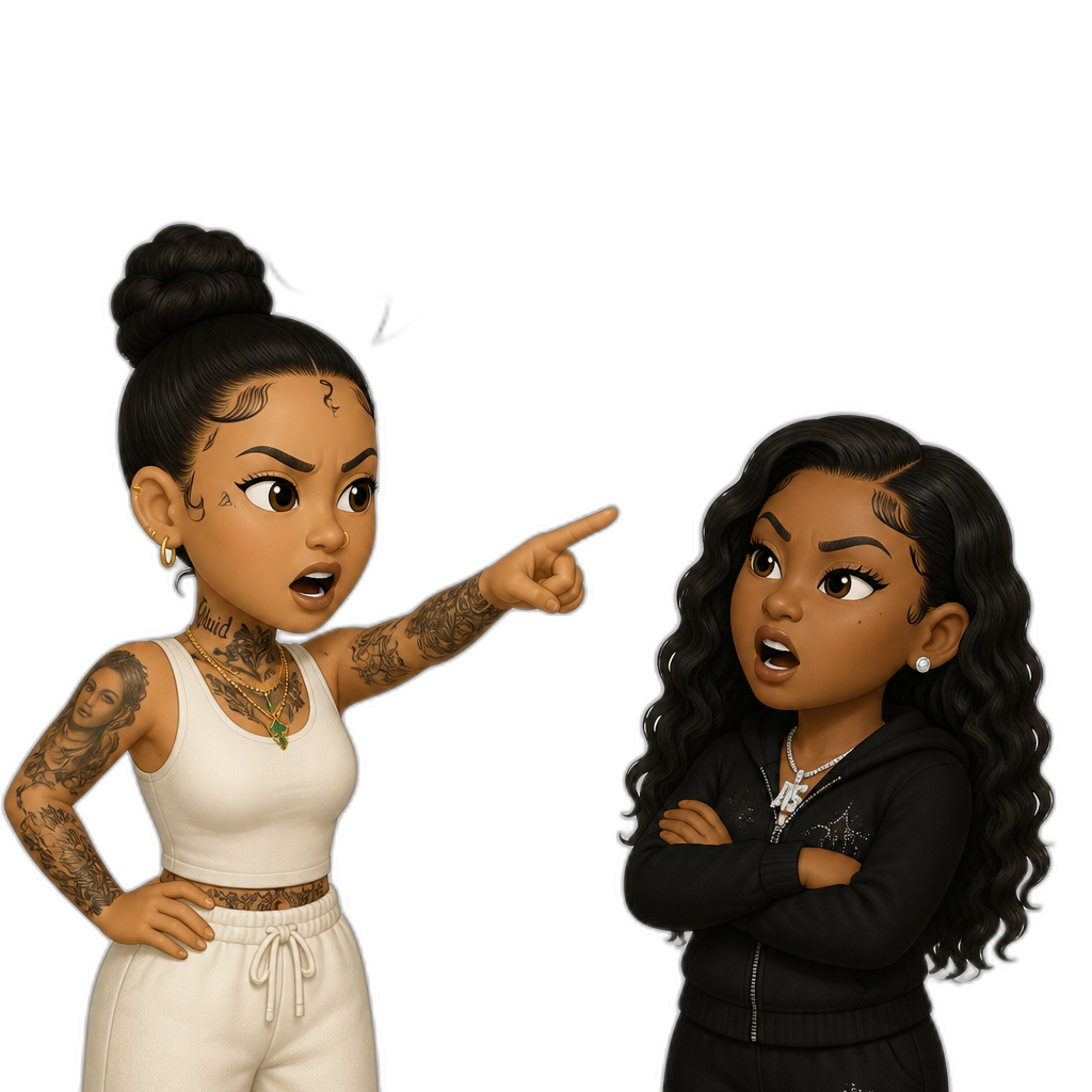 Kehlani grounding Mariah The Scientist for yelling at her for winning at the 2026 AMAs and BET Awards instead of Mariah herself, Kehlani saying, "Mariah The Scientist! You're grounded grounded grounded! Go upstairs to your room right now!", Mariah saying, " You ain't my mom! You can't ground me!" - AI generated emoji