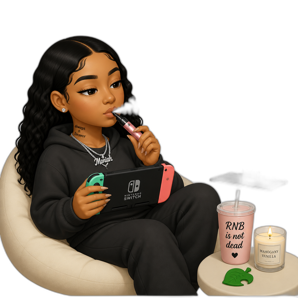 Mariah The Scientist vaping while playing Animal Crossing - AI generated emoji