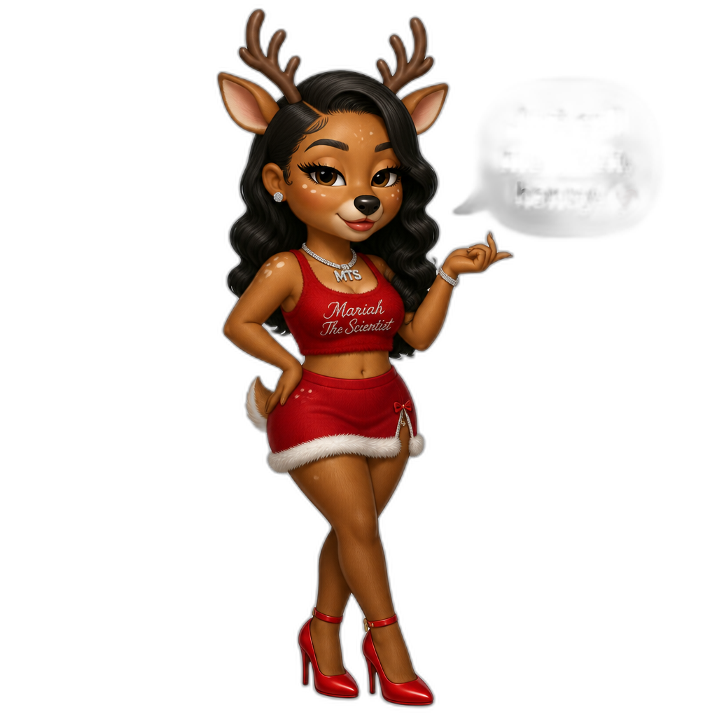 Mariah The Scientist as an anthro reindeer, Christmas, saying "Just call me Vixen, honey.", sleeveless crop top, skirt, high heels - AI generated emoji