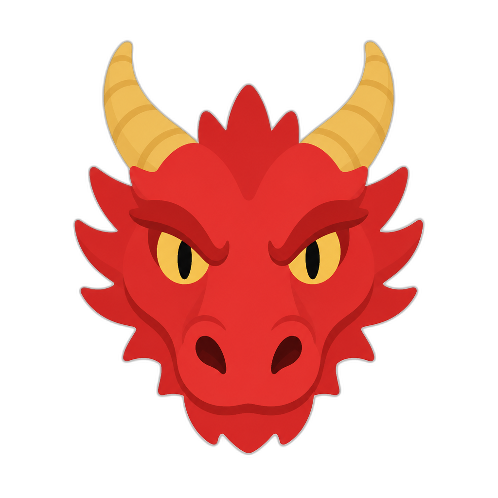 red dragon head with horns and reptile eyes, flat thick minimal style - AI generated emoji