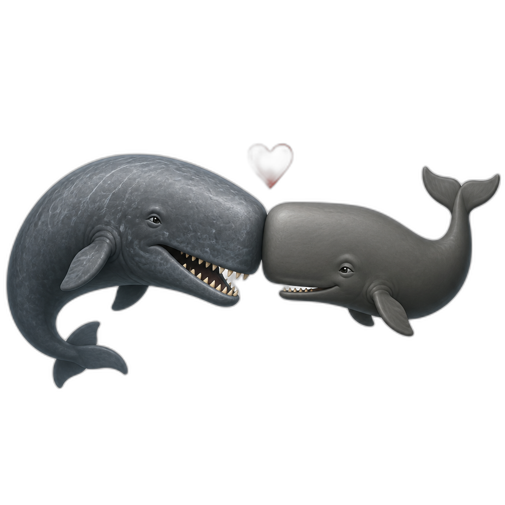 Lyviatan whale reunites with his present ancestor sperm whale - AI generated emoji