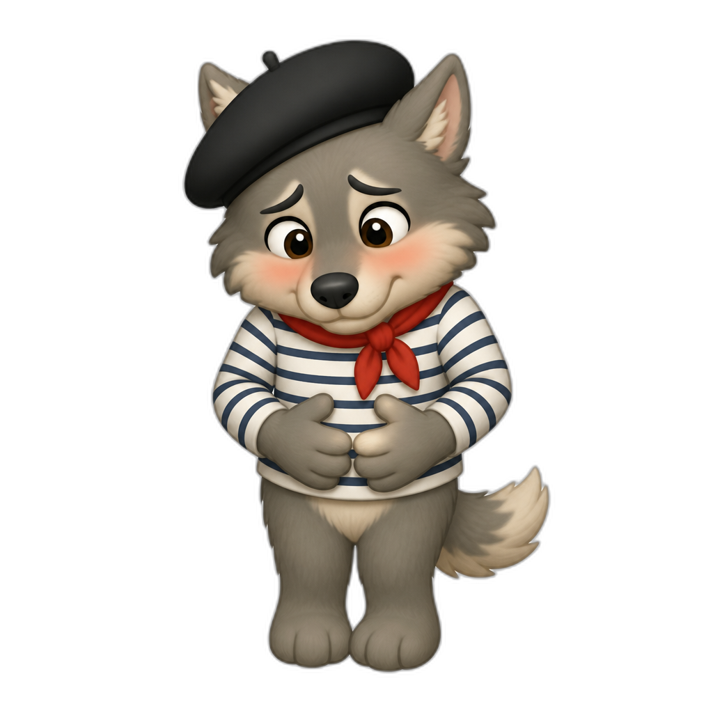 embarassed face with hands on belly.Make it a furry, French - AI generated emoji