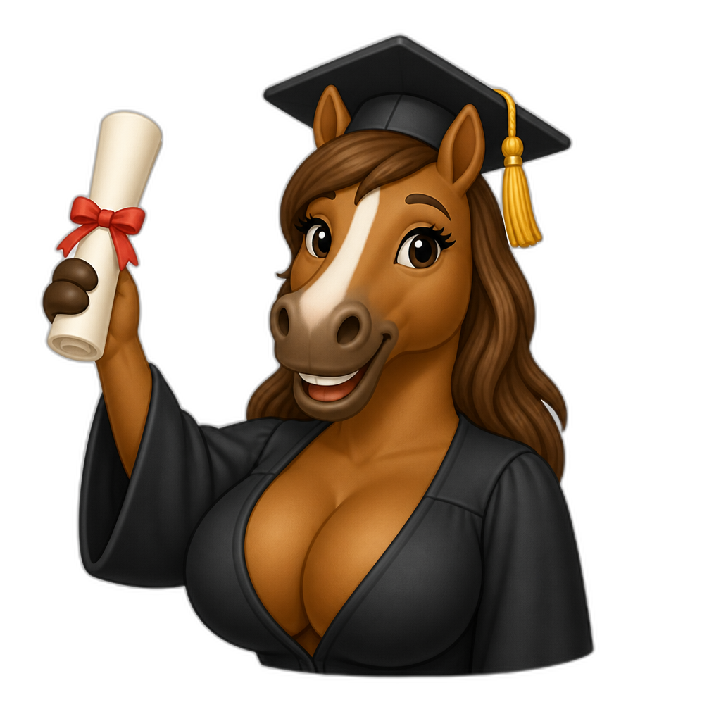 Busty horse graduation from college - AI generated emoji
