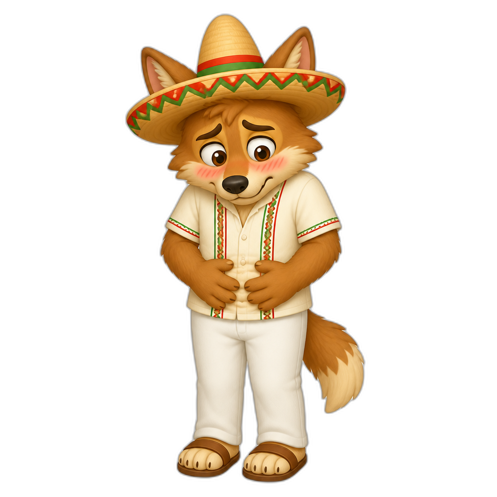 embarassed face with hands on belly.Make it a furry, Mexican, FULL BODY - AI generated emoji